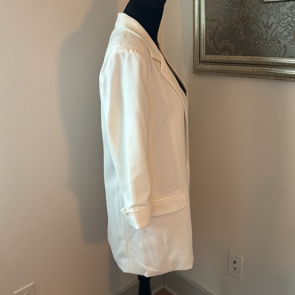 Lavender Brown white single button front crepe polyester white blazer Sz‎ M - Picture 2 of 6